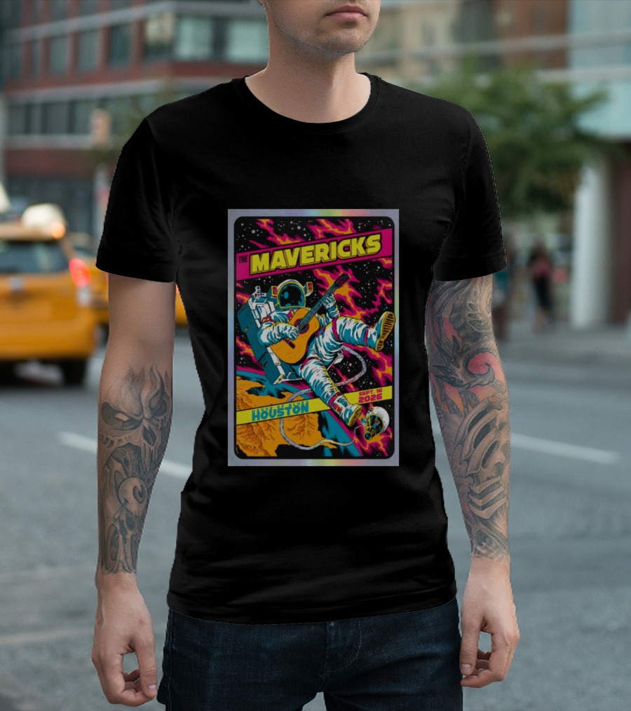 The Mavericks Houston Space Astronaut Guitar Sep 16 2026 House Of Blues T-Shirt