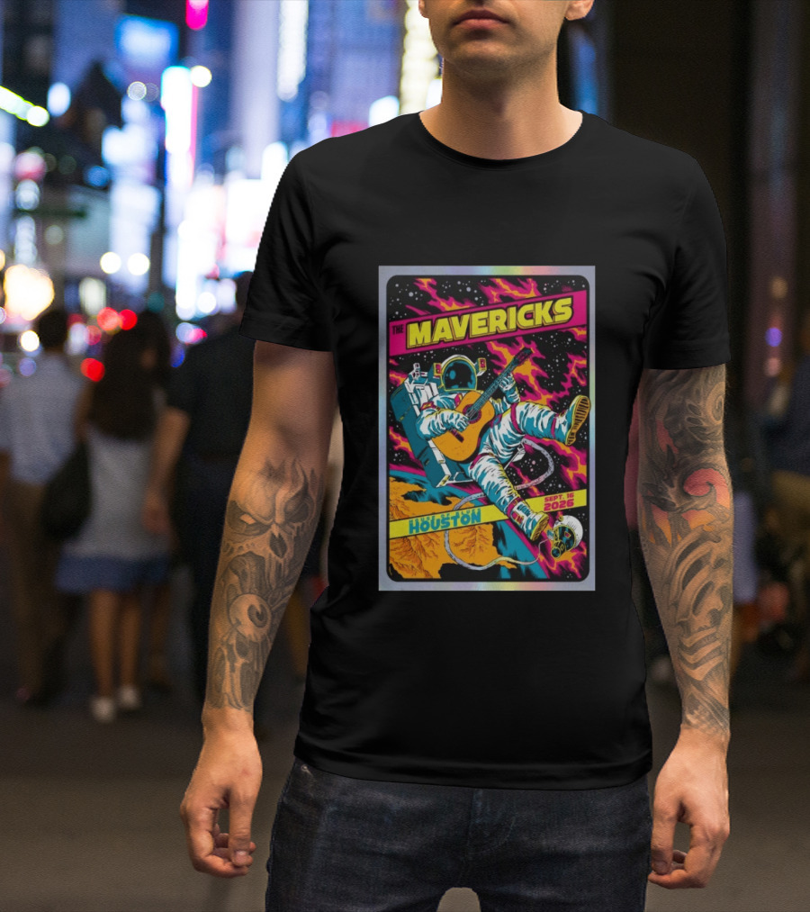 The Mavericks Houston Space Astronaut Guitar Sep 16 2026 House Of Blues T-Shirt