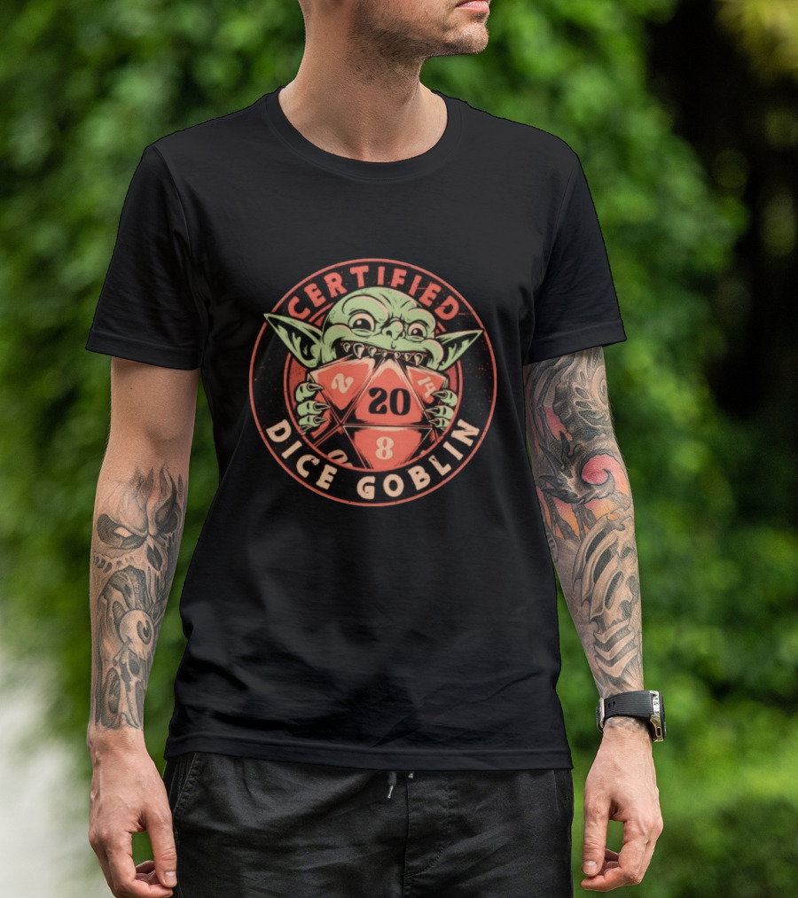 Certified Dice Goblin D20 RPG Fantasy Gaming T-Shirt