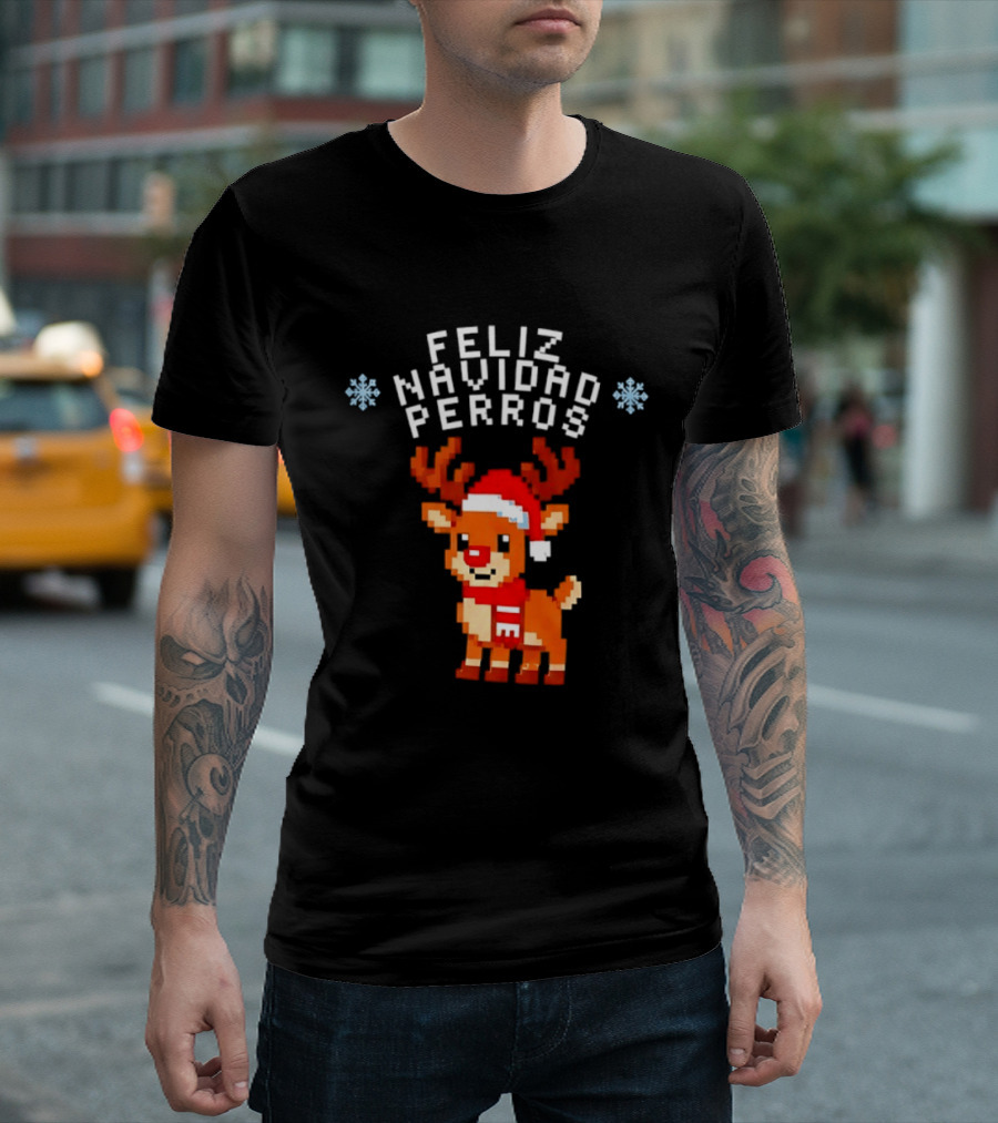 Feliz Navidad Perros Pixel Art Christmas Reindeer T-Shirt