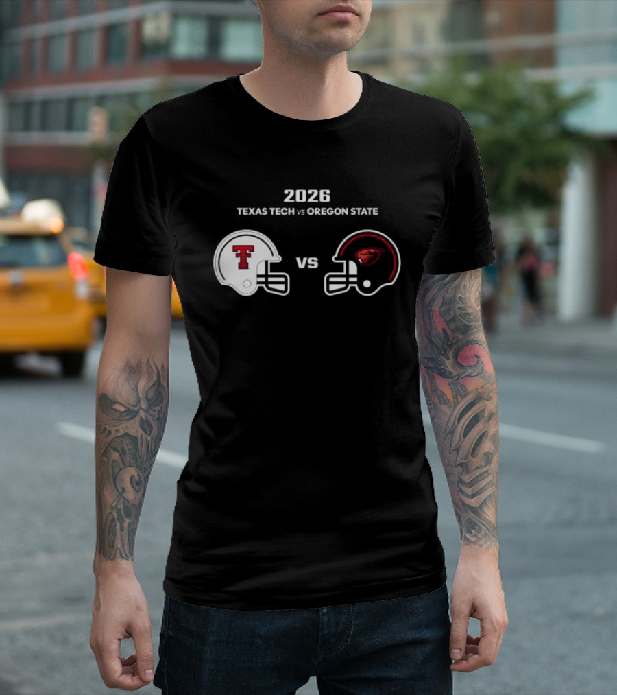 2026 Texas Tech Vs Oregon State Football Matchup Helmets T-Shirt