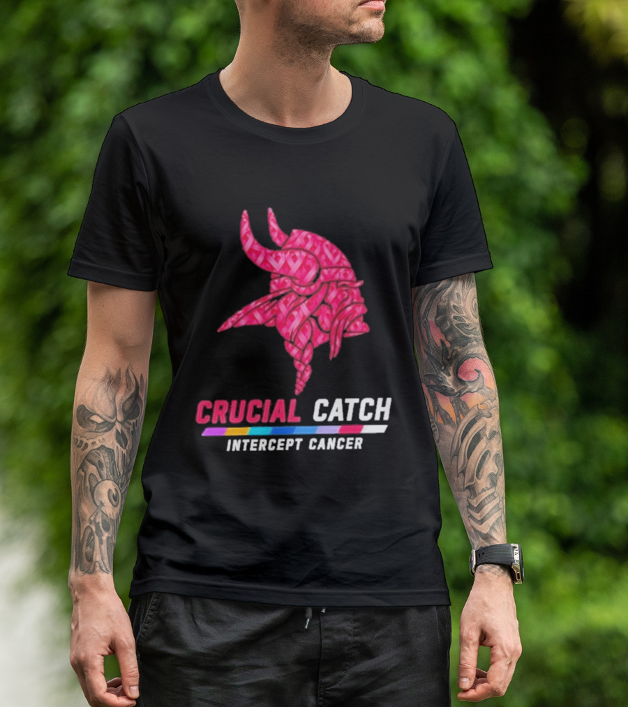 Minnesota Vikings 2026 Crucial Catch Intercept Cancer Pink Crucial Catch Intercept Cancer T-Shirt