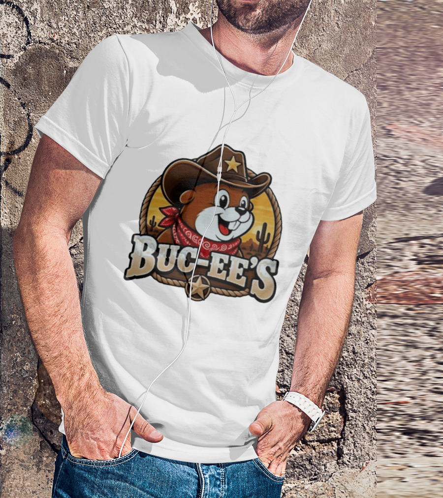 Buc Ee's Cowboy Howdy Beaver Star Bandana Cacti Desert Scene T-Shirt