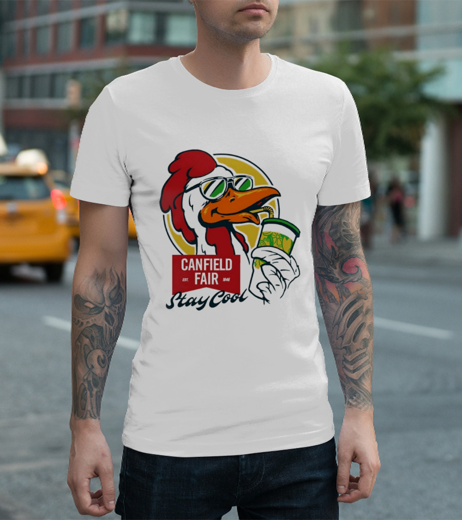 Canfield Fair Stay Cool Rooster Drinking Lemonade T-Shirt