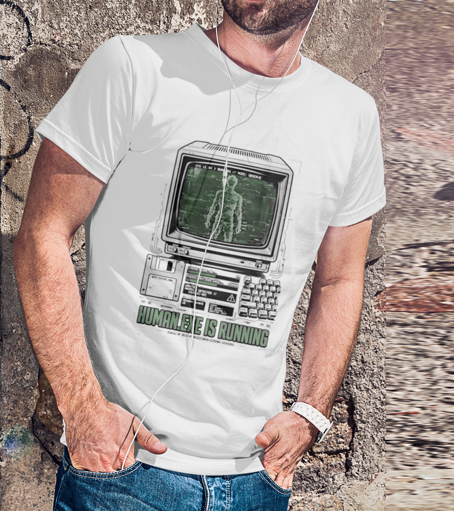 Human Exe Is Running AI Vintage Computer Terminal Display T-Shirt