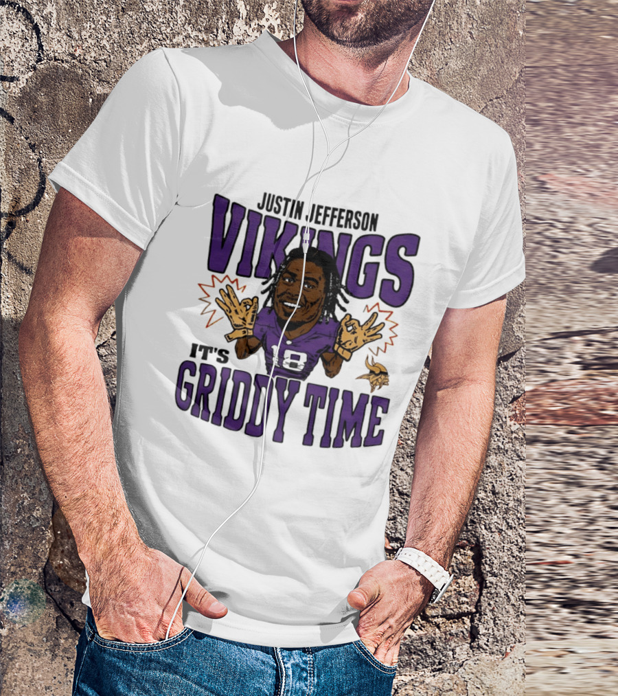 Minnesota Vikings Justin Jefferson It's Griddy Time Caricature T-Shirt