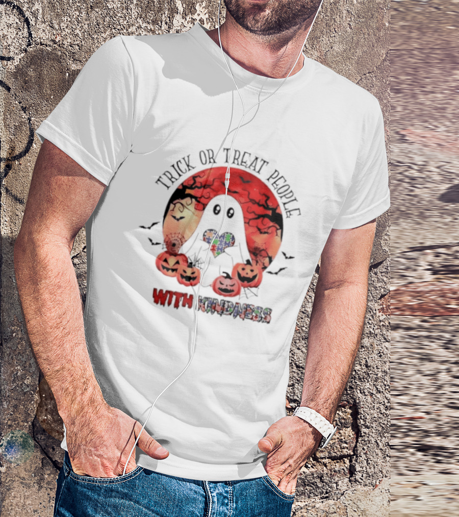 Trick Or Treat People With Kindness Autism Awareness Halloween Ghost Pumpkins T-Shirt