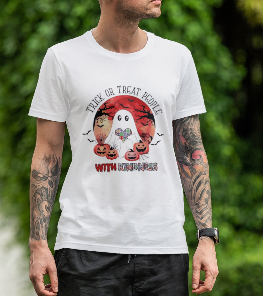 Trick Or Treat People With Kindness Autism Awareness Halloween Ghost Pumpkins T-Shirt
