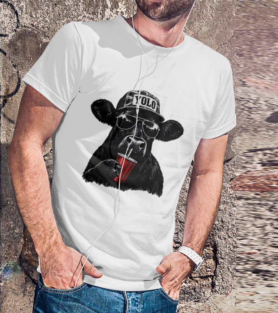 YOLO Angus Cattle With Sunglasses And Red Cup Western T-Shirt