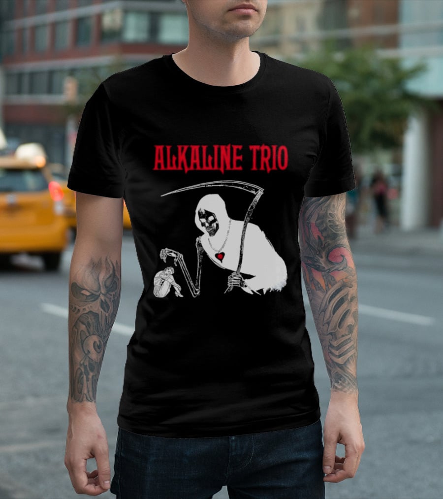 Alkaline Trio Grim Reaper Scythe Heart Skeleton T-Shirt