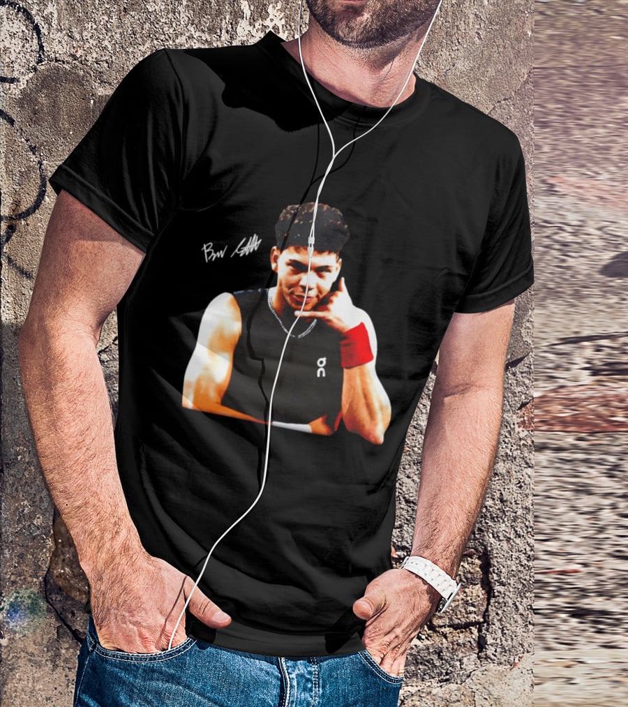 Ben Shelton Phone Gesture On Athletic Tank With Red Wristband T-Shirt