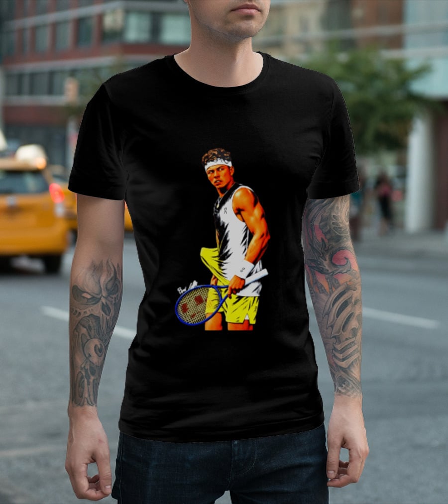 Ben Shelton Tennis Player 2026 Cartoon With Headband And Racket T-Shirt