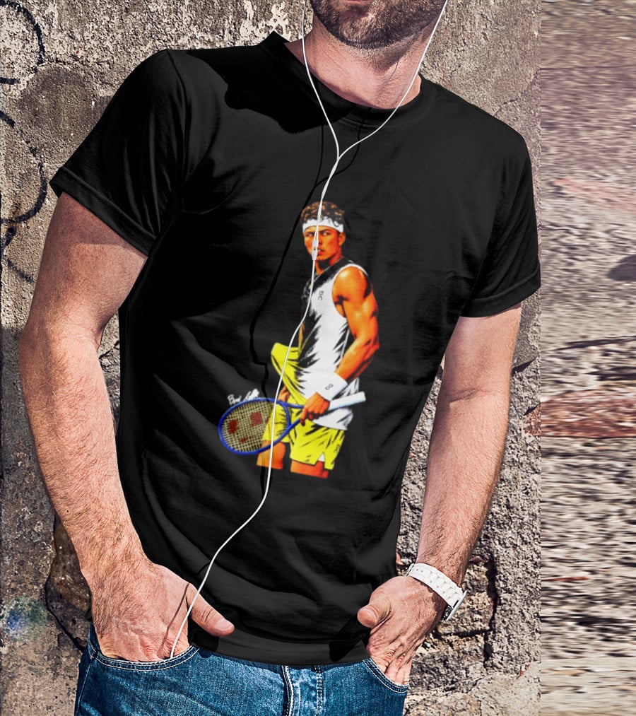 Ben Shelton Tennis Player 2026 Cartoon With Headband And Racket T-Shirt
