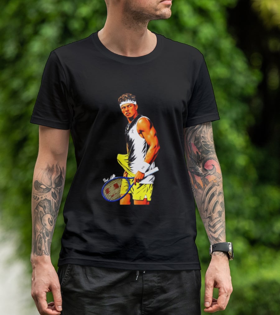 Ben Shelton Tennis Player 2026 Cartoon With Headband And Racket T-Shirt