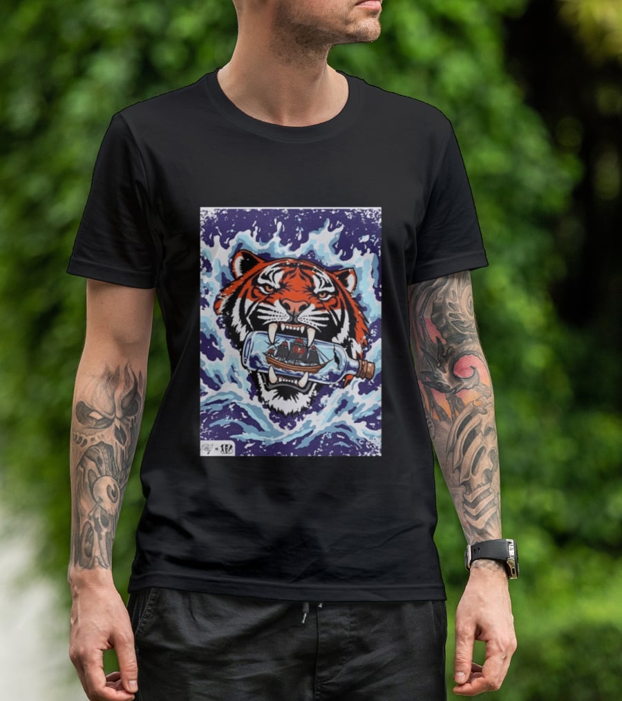 Bengals Vs Buccaneers Tiger And Pirate Ship Battle In A Bottle T-Shirt