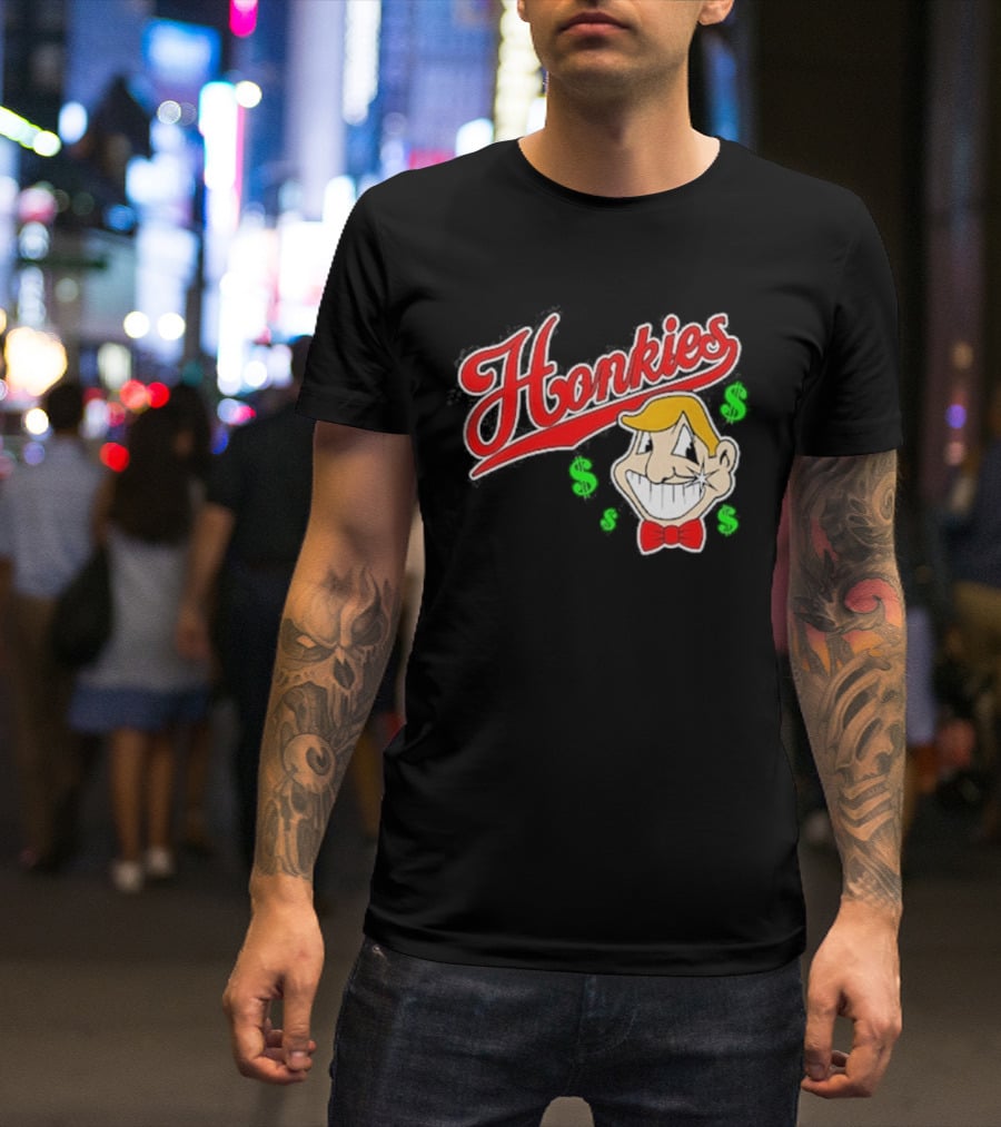 Honkies Red Script With Cartoon Face And Dollar Signs T-Shirt