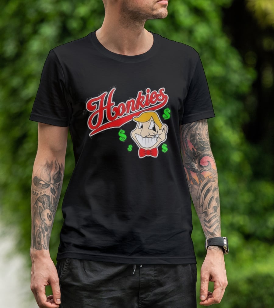 Honkies Red Script With Cartoon Face And Dollar Signs T-Shirt