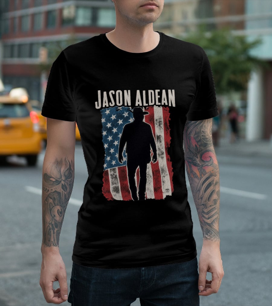 Jason Aldean Tour 2026 American Flag Cowboy T-Shirt