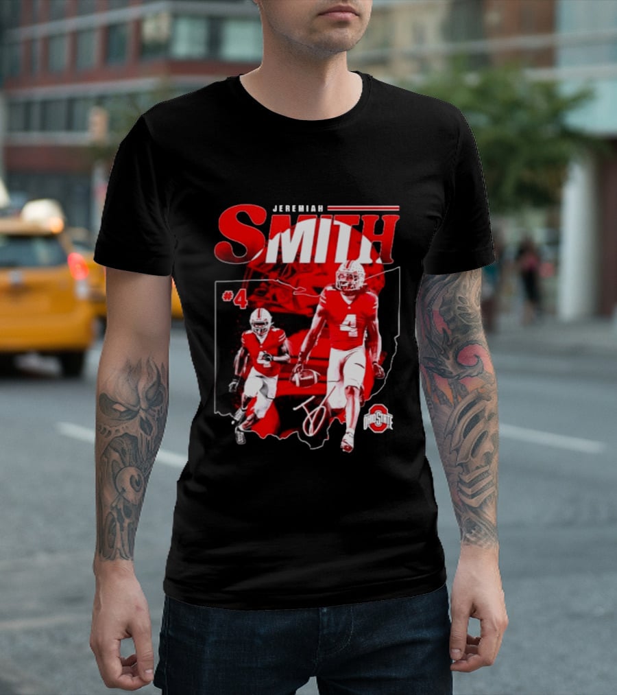 Jeremiah Smith #4 Ohio State Buckeyes Football NCAA Player Ohio Map T-Shirt