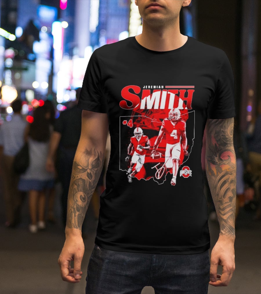 Jeremiah Smith #4 Ohio State Buckeyes Football NCAA Player Ohio Map T-Shirt
