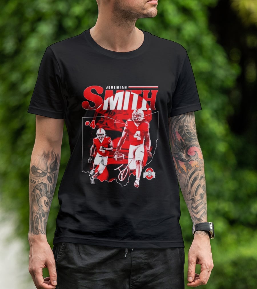 Jeremiah Smith #4 Ohio State Buckeyes Football NCAA Player Ohio Map T-Shirt