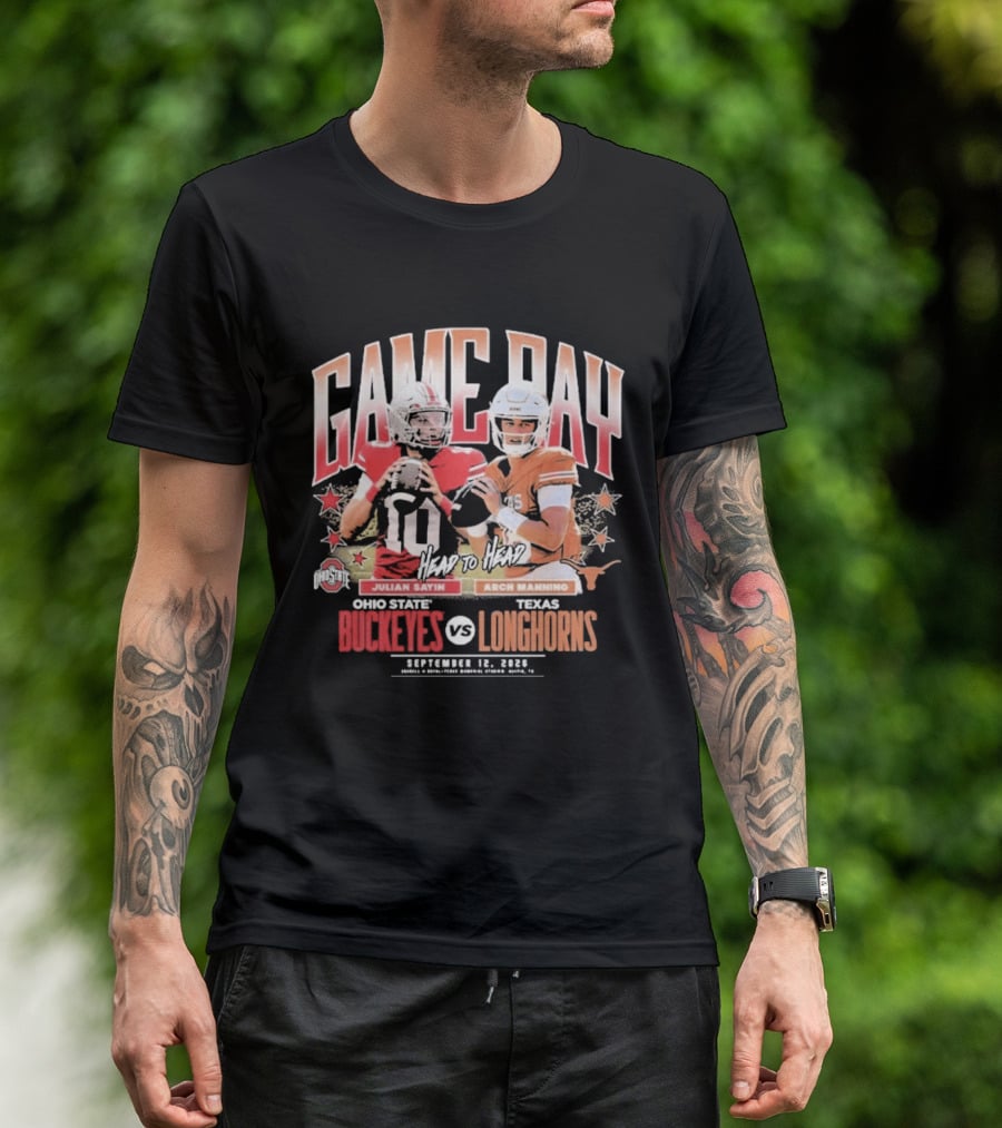 Ohio State Buckeyes Vs Texas Longhorns Julian Sayin Arch Manning Gameday September 12 2026 T-Shirt