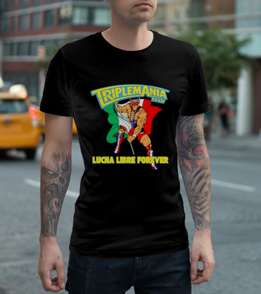 Triplemania XXXIV Lucha Libre Forever Wrestler Mexican Flag T-Shirt