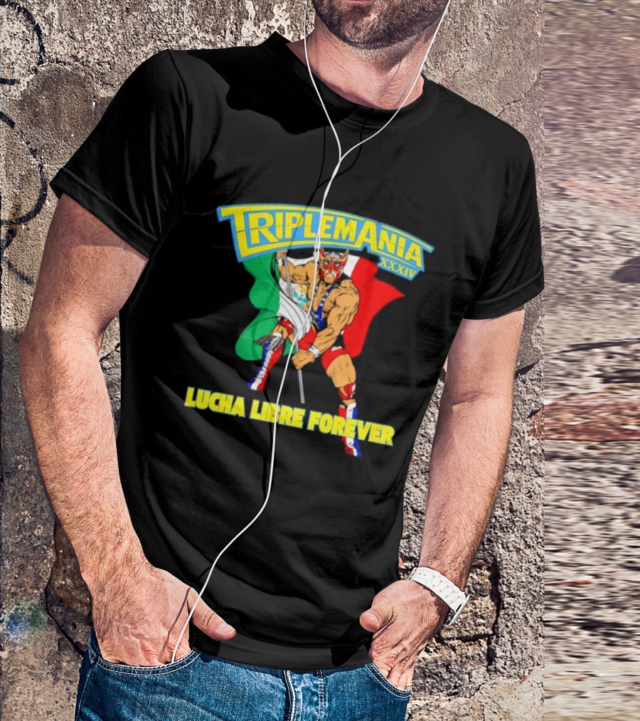Triplemania XXXIV Lucha Libre Forever Wrestler Mexican Flag T-Shirt