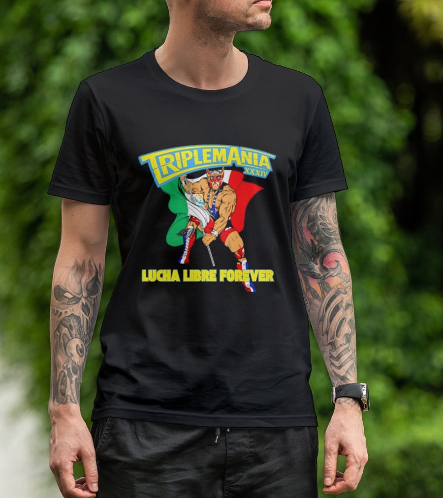 Triplemania XXXIV Lucha Libre Forever Wrestler Mexican Flag T-Shirt