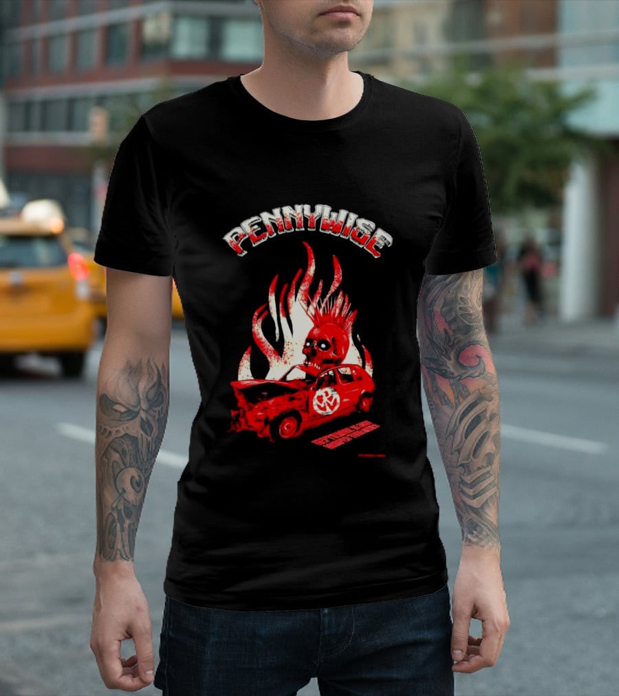 Pennywise Punk Rock Skull Flames Car Warped Tour T-Shirt