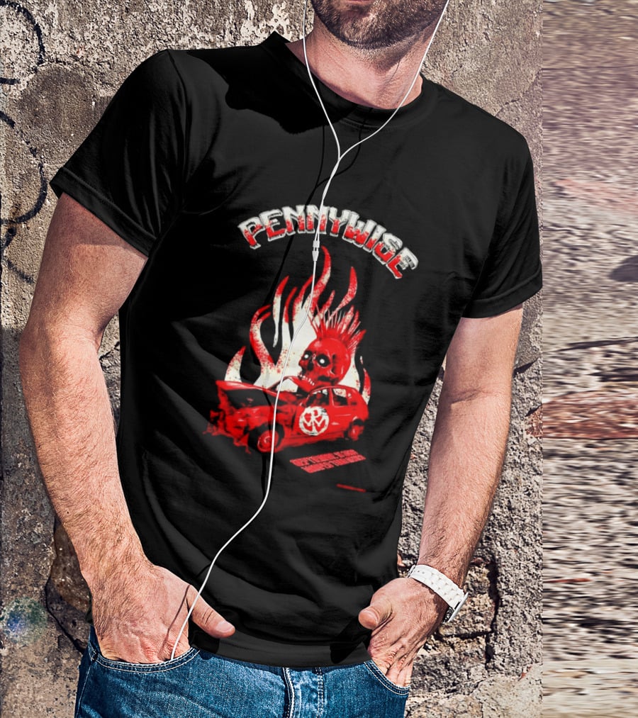 Pennywise Punk Rock Skull Flames Car Warped Tour T-Shirt