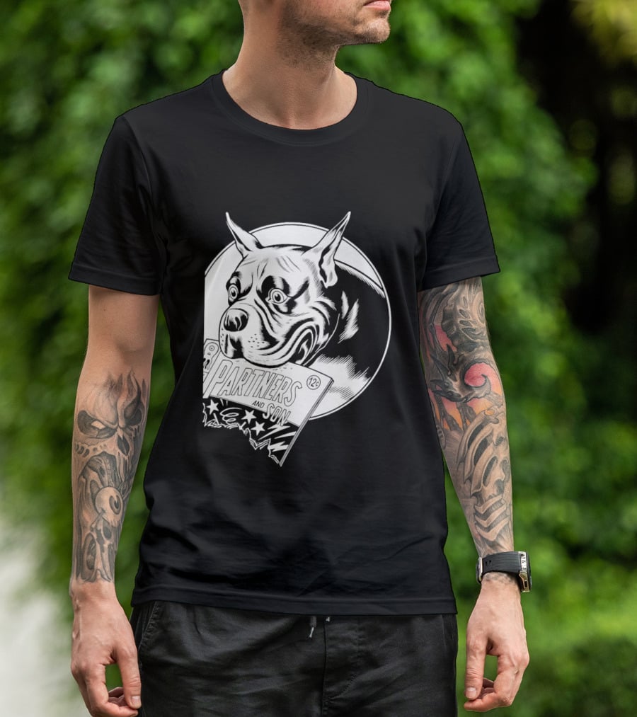 Pitbull Dog Comic Book With Biting Graphic And Stars T-Shirt
