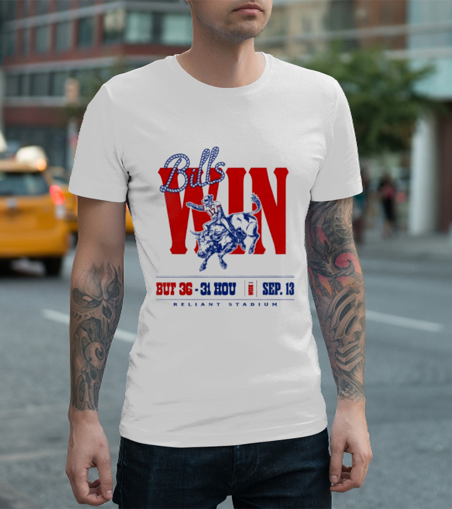 Bills Win BUF 36 31 HOU Week 1 Sep 13 Reliant Stadium Retro Style Football Victory Celebration T-Shirt