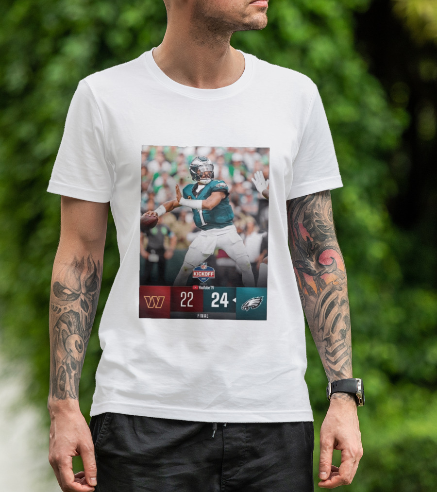 Jalen Hurts NFL Kickoff Philadelphia Eagles Victory 24 22 Final T-Shirt
