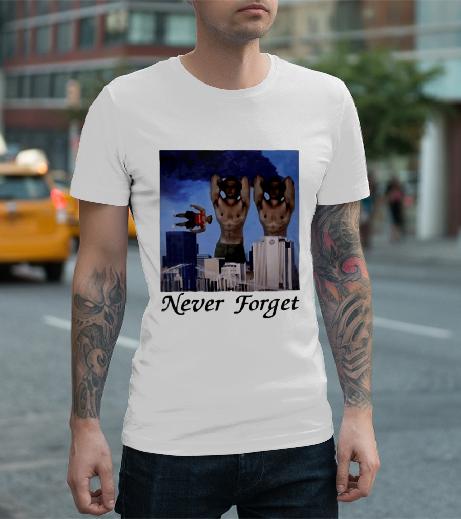 Never Forget 9 11 Internet Meme Edgy Humor Floating Character Twin Towers T-Shirt