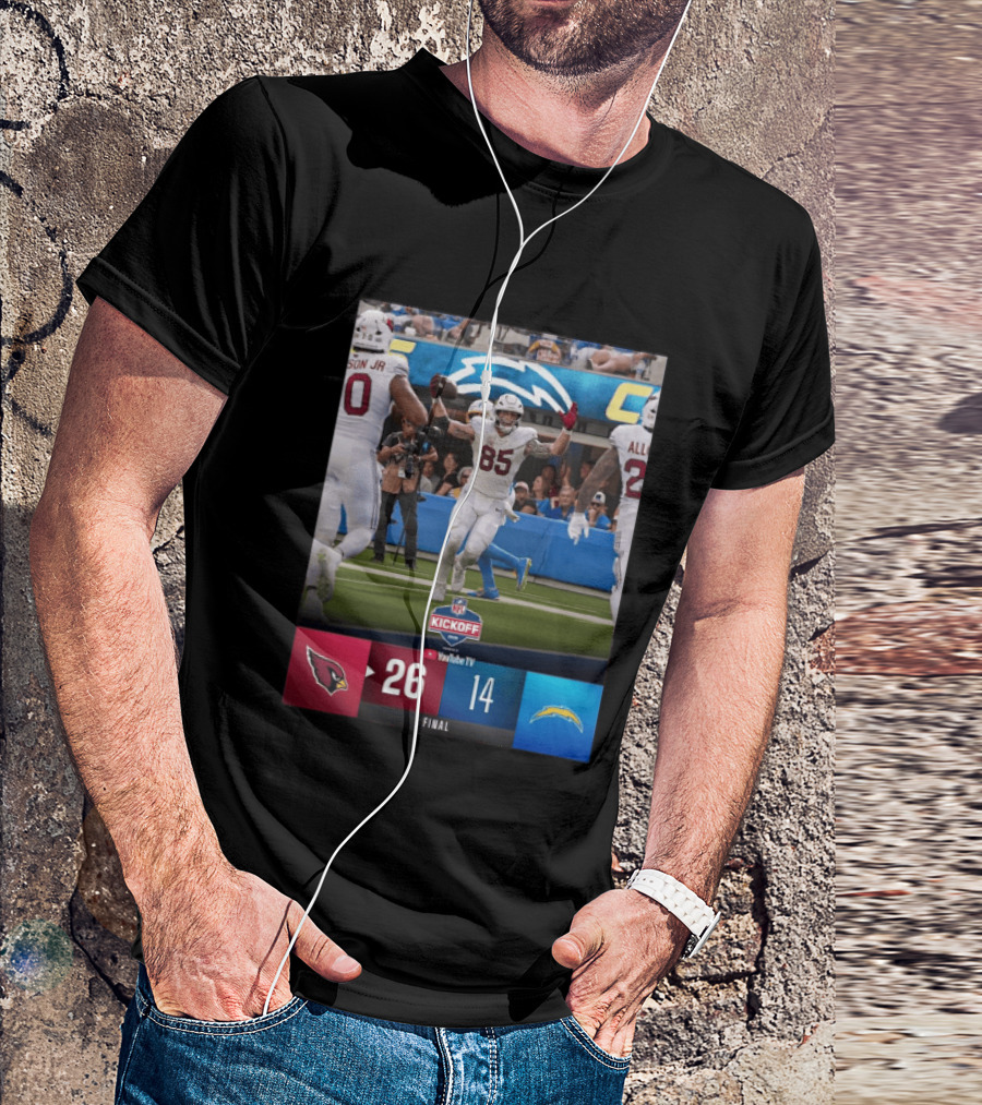 Arizona Cardinals 26 Vs Los Angeles Chargers 14 NFL Kickoff Final Score T-Shirt