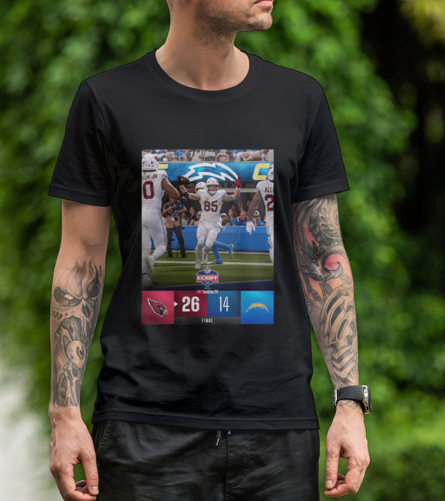 Arizona Cardinals 26 Vs Los Angeles Chargers 14 NFL Kickoff Final Score T-Shirt