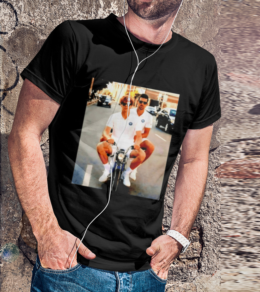 Jannik Sinner Novak Djokovic 2026 Motorcycle Ride Tennis Stars T-Shirt
