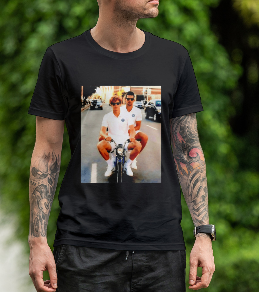 Jannik Sinner Novak Djokovic 2026 Motorcycle Ride Tennis Stars T-Shirt