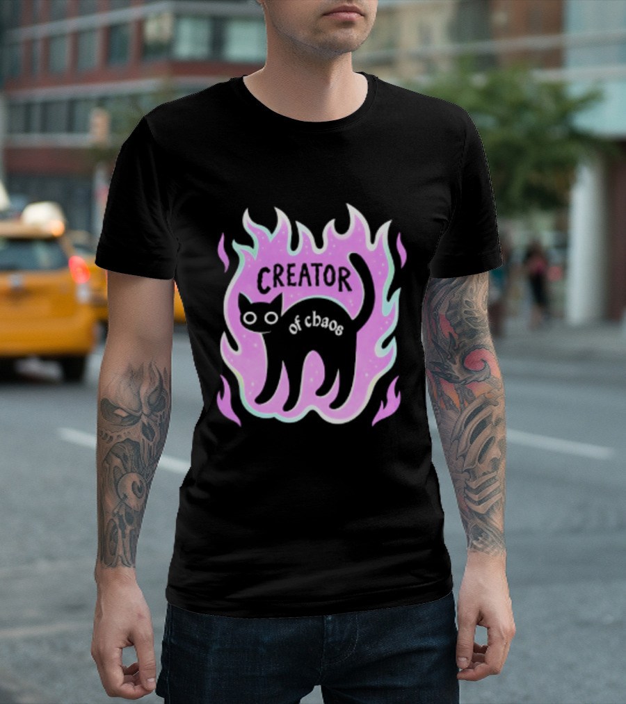Creator Of Chaos Black Cat Witchy Purple Flame T-Shirt