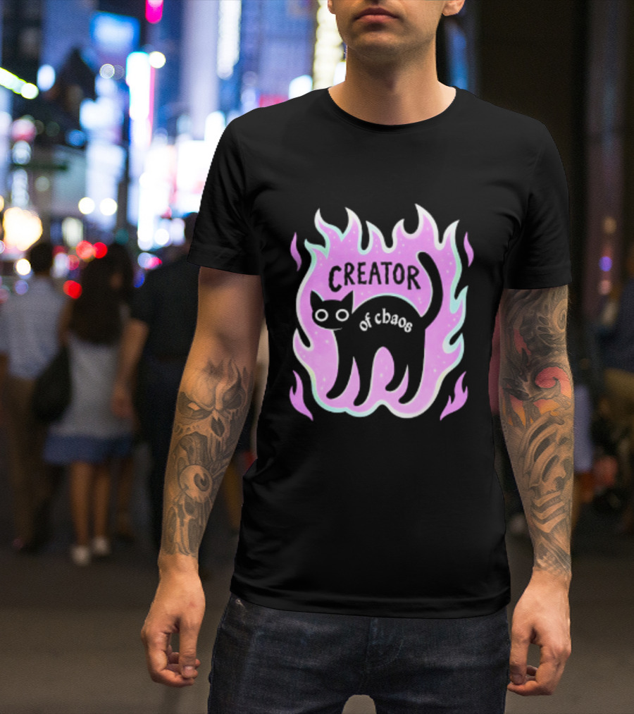 Creator Of Chaos Black Cat Witchy Purple Flame T-Shirt