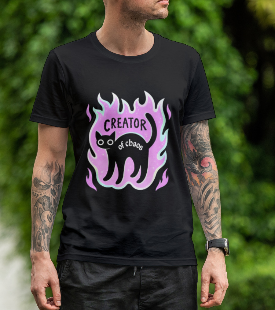Creator Of Chaos Black Cat Witchy Purple Flame T-Shirt