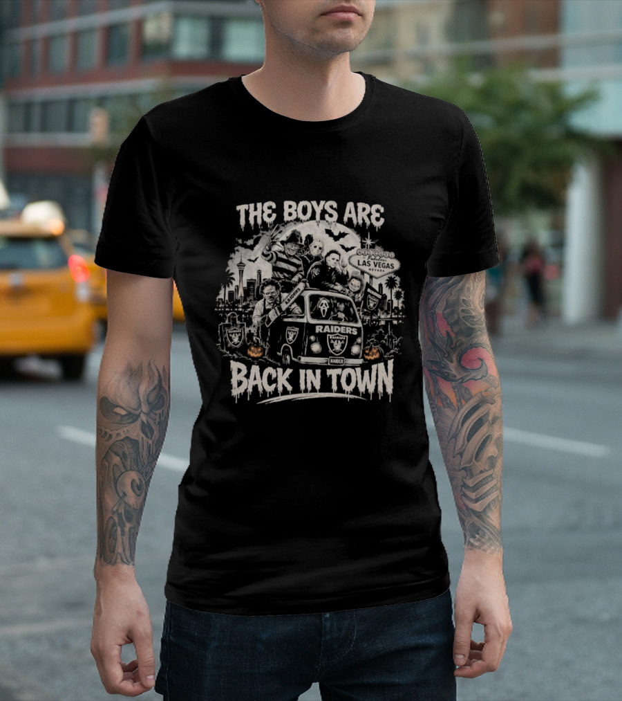 The Boys Are Back In Town Las Vegas Raiders Horror Characters Halloween Van T-Shirt