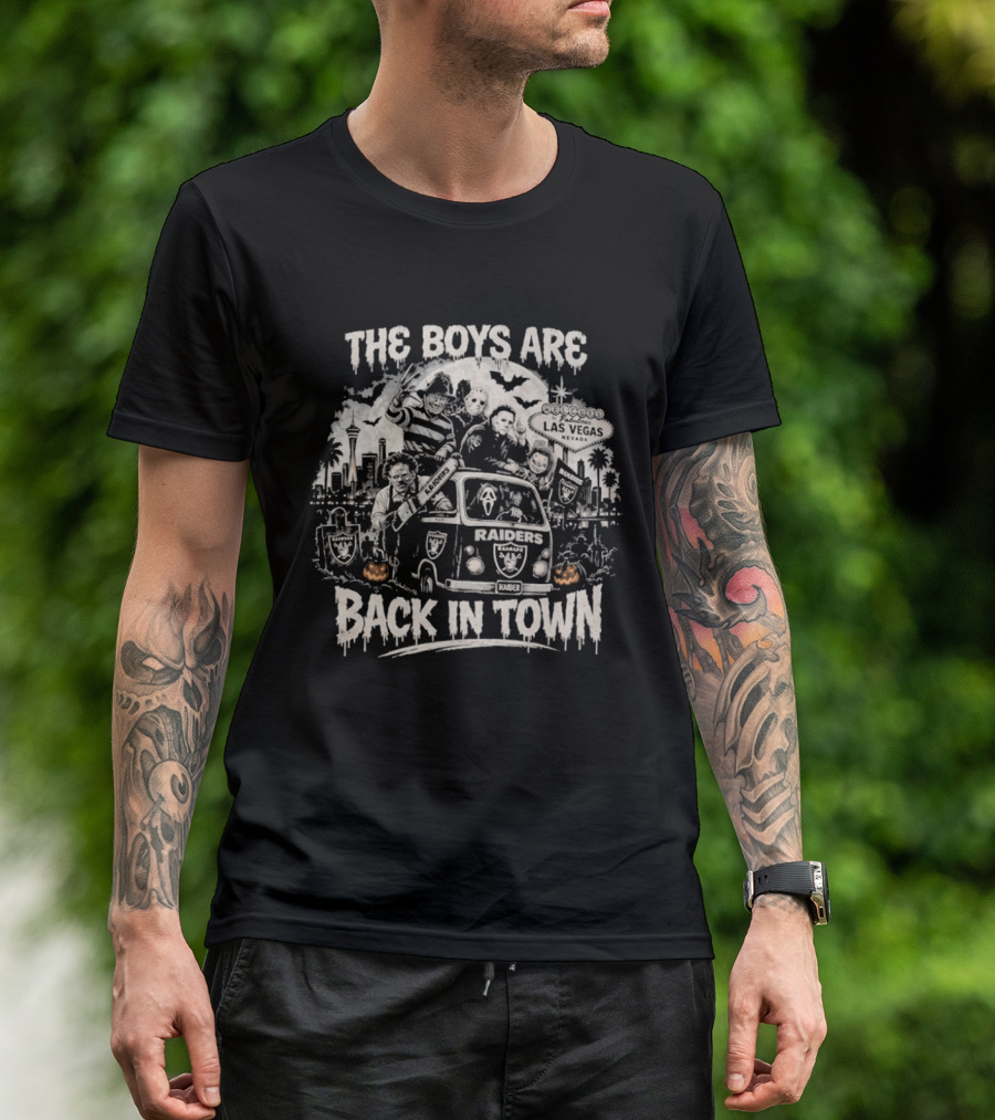 The Boys Are Back In Town Las Vegas Raiders Horror Characters Halloween Van T-Shirt