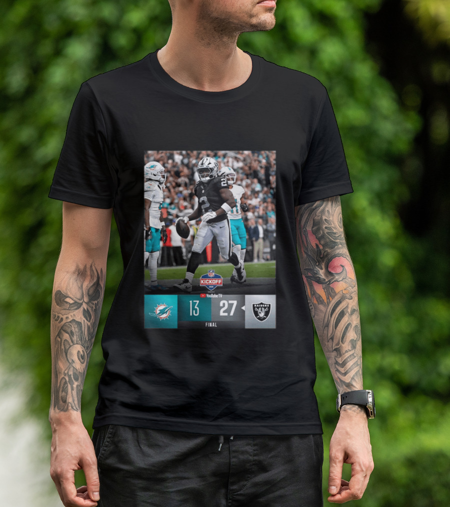 Las Vegas Raiders 27 Vs Miami Dolphins 13 NFL Kickoff Final Score T-Shirt