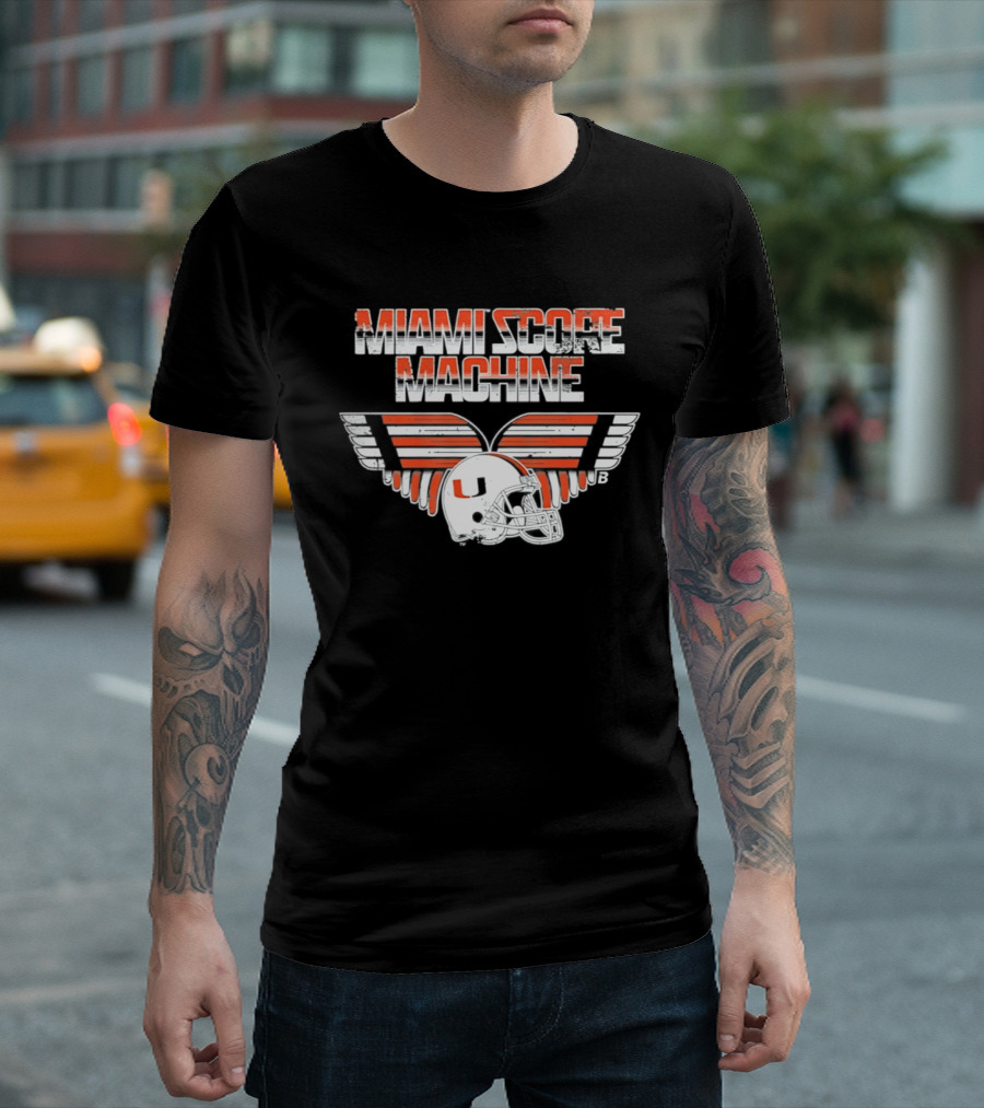Miami Hurricanes NCAA Football Miami Score Machine Helmet T-Shirt