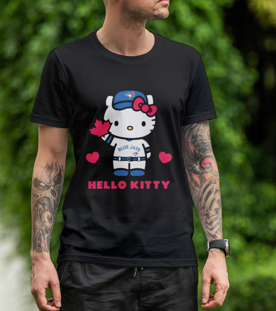 Hello Kitty Blue Jays 2026 With Maple Leaf And Hearts T-Shirt