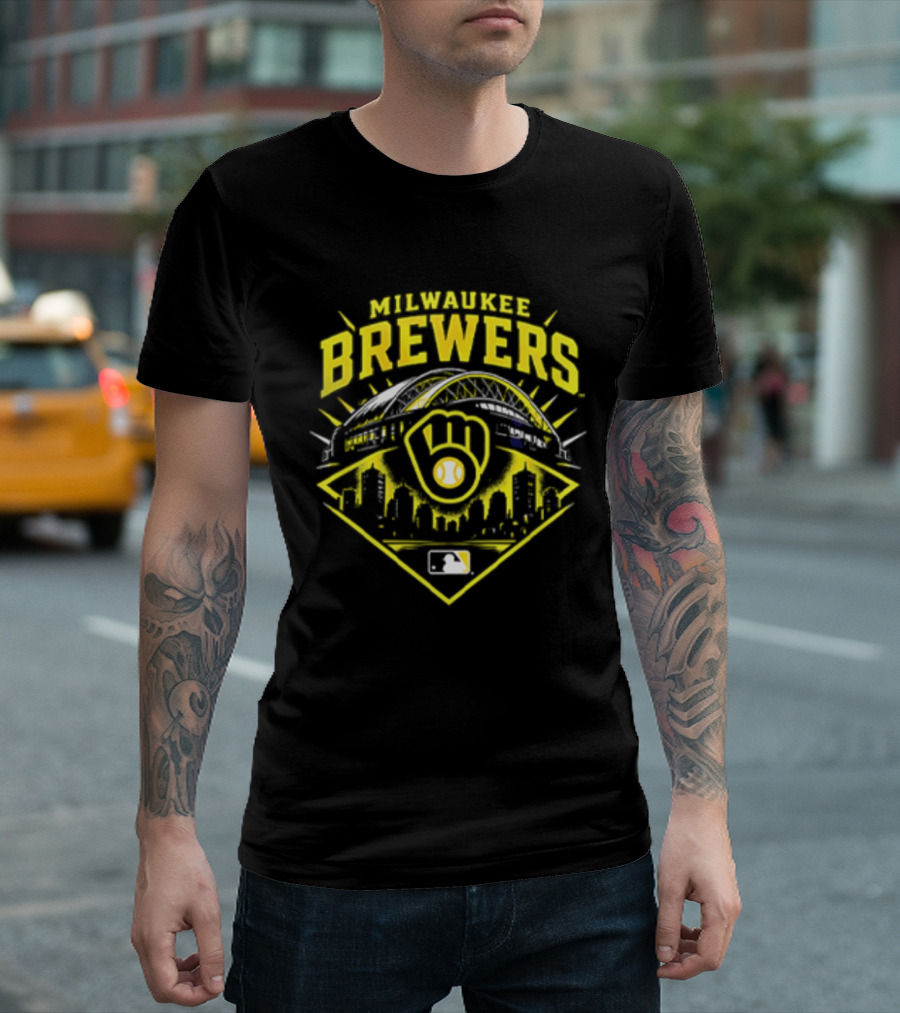 Milwaukee Brewers Skyline Baseball MLB Postseason 2026 Win Our Way Stadium T-Shirt