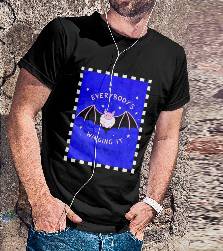 It's Okay Everybody's Winging It No One Knows What They're Doing Pink Bat With Stars T-Shirt