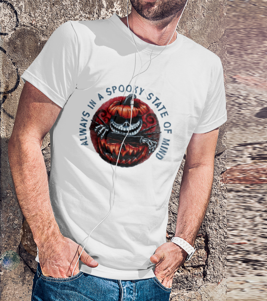 Always In A Spooky State Of Mind Halloween Skeleton Inside Pumpkin T-Shirt